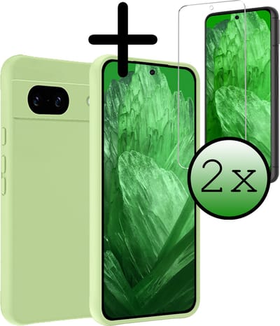 Hoesje Met 2x Screenprotector - Geschikt voor Google Pixel 8a - Sterk & Shockproof - Back Cover - Siliconen Case - Telefoon Hoes - Groen