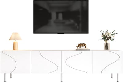 TV-Meubel - Lowboard met 3D Golvende Lijnen en Push-to-Open Deuren - PB+MDF