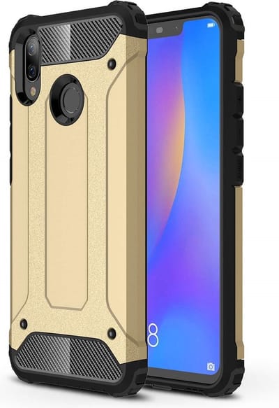 Ntech Hoesje Geschikt voor Huawei P Smart 2019 Dual layer Armor Hoesje - Goud