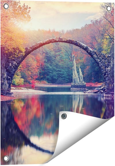 Gards Tuinposter Rakotz Brug in Duitsland in de Herfst - 40x50 cm - Tuindoek - Tuindecoratie - Wanddecoratie buiten - Tuinschilderij