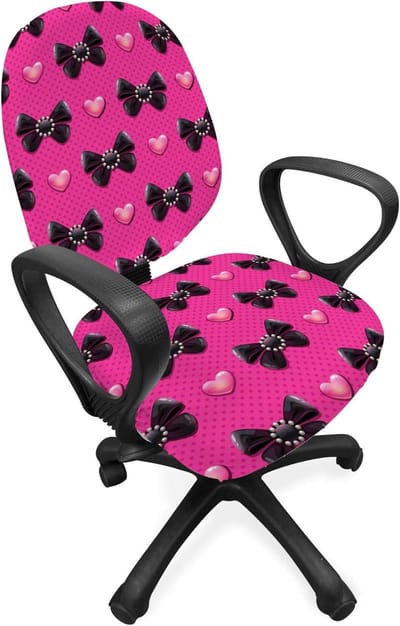ABAKUHAUS Pearls bureaustoel overtrek, vlinderdas met hartjes, decoratieve beschermhoes van stretchstof, roze zwart