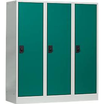 Schoollocker, compartimentbreedte 400 mm, 3 compartimenten, lichtgrijs/opaalgroen
