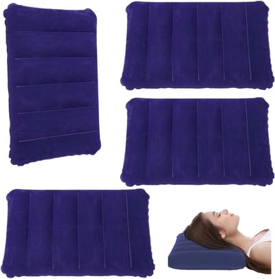Opblaasbaar Campingkussen met Neksteun - 4 Stuks - Comfortabel Reiskussen voor Buiten, Strand en Wandelen