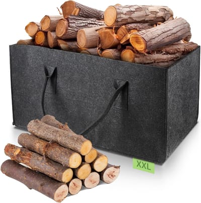 Famanu – Vilten tas - 61 × 32 × 32 cm - 60 l - brandhout manden met handgrepen - grote opvouwbare boodschappentas van vilt - multifunctionele mand voor hout - kleding - speelgoed - boeken - donkergrijs