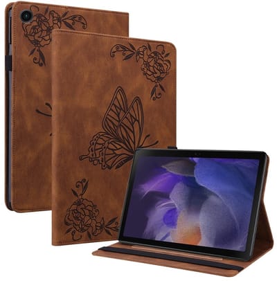 Coverup Tablethoes geschikt voor Samsung Galaxy Tab A11 Plus Hoesje - Vlinder & Bloemen Book Case - Bruin