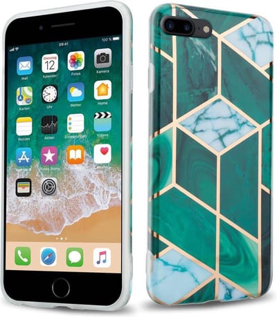 Cadorabo Hoesje geschikt voor Apple iPhone 7 PLUS / 7S PLUS / 8 PLUS in Donkergroen Wit Goud Marmer No. 6 - Beschermhoes gemaakt van TPU siliconen Case Cover met mozaïek motief