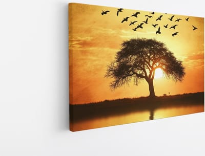 Saammp Canvas Schilderij - Vogel bij boom - Dieren - Bloemen - 30x20 - Foto op canvas - Wanddecoratie - muurdecoratie Woonkamer - Slaapkamer decoratie - Canvas Print