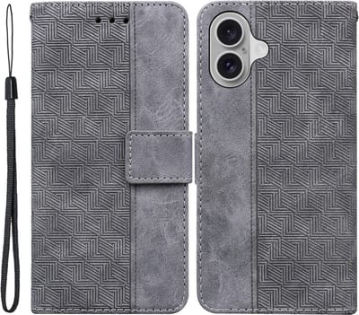 Coverup Hoesje - Geschikt voor iPhone 16 Hoesje - Coverup Geometric Book Case - Grijs