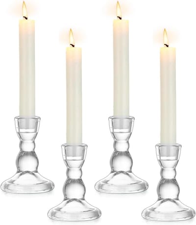 SnelShoppen - Elegante Glazen Kaarsenhouders Set van 4 - Vintage Stick Kaarsenhouders voor Tafel Decoratie - Cristalhelder voor Bruiloft, Kerst en Fee