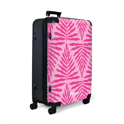 NoBoringSuitcases.com® - Koffer groot - Reiskoffer lichtgewicht - Patroon van bladeren in licht- en donkerroze - Rolkoffer met 4 wielen - Grote trolley XL - 98 - 100 liter bagage