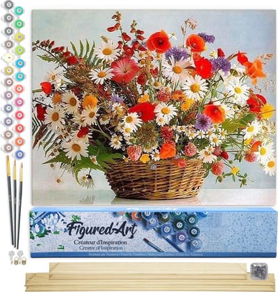 Figured'Art Schilderen op Nummer Volwassenen canvas Platteland Boeket- Handwerk acrylverf Kit DIY Compleet - 40x50cm met DIY houten lijst