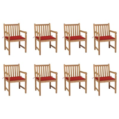 vidaXL - Tuinstoelen - 8 - st - met - rode - kussens - massief - teakhout