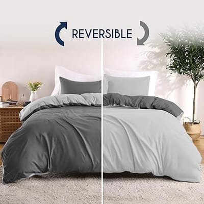 Dekbedovertrek 200x200 cm met 2 kussenslopen 65x65 cm - Donkergrijs/Lichtgrijs - 200x200 Bedset in 100% microvezel - 3-delig