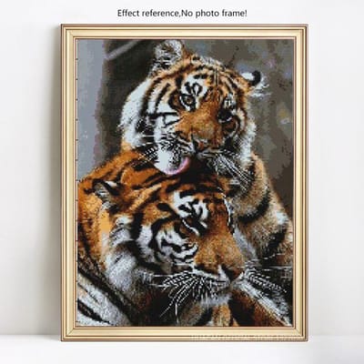 Diamant Schilderij Twee Tijgers Strass Mozaïek Diamant Borduurwerk Kruissteek 20X30CM black