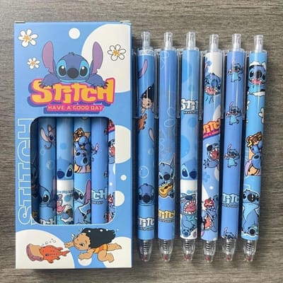 6 Stuks/Set Stitch Beperkte Editie Hoge Superieure Kwaliteit Gelpen Cartoon Serie Zwart 0.5mm Ideaal Exam Student/Kantoor Dagelijkse Schrijfwaren