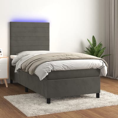 vidaXL - Boxspring - met - matras - en - LED - fluweel - donkergrijs - 80x200 - cm