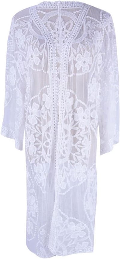 Strandjurk Dames - Kanten Jurk Cover-up - Zomerse Bescherming - Lichtgewicht Stof - One Size - Wit
