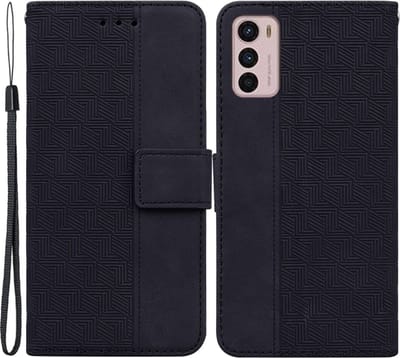 Coverup Hoesje - Geschikt voor Motorola Moto G42 Hoesje - Coverup Geometric Book Case - Zwart