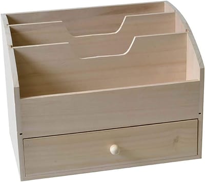Houten Letterbak - Opbergbak Bureau - Bureau Organiseren - Onbehandeld Hout - 28 x 21 x 18 cm - Natuurlijk