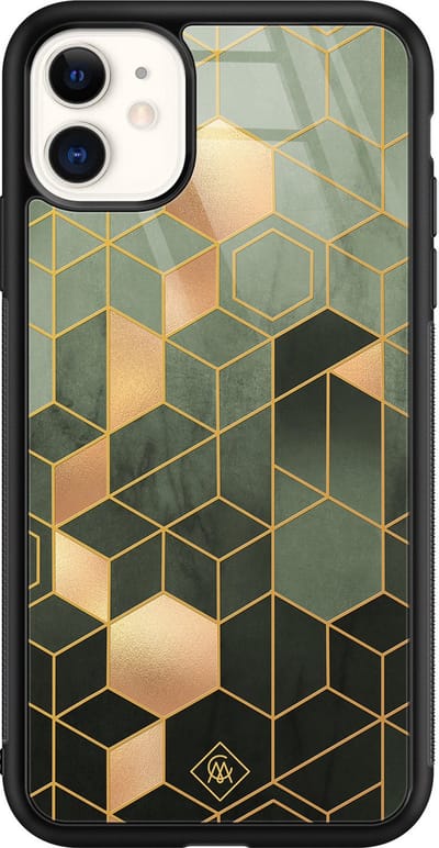 Casimoda® hoesje - Geschikt voor iPhone 11 - Kubus Groen - Luxe Hard Case Zwart - Backcover telefoonhoesje - Groen