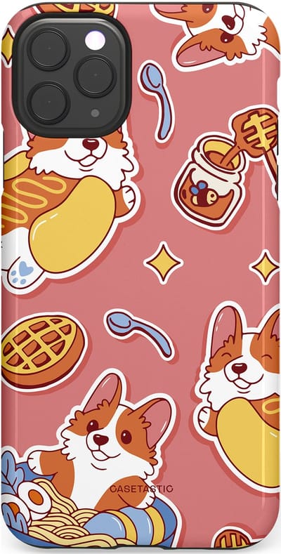Casetastic Hoesje Geschikt voor Apple iPhone 11 Pro Max - Stijlvolle Beschermende Duo-layer Case - Corgi snacks