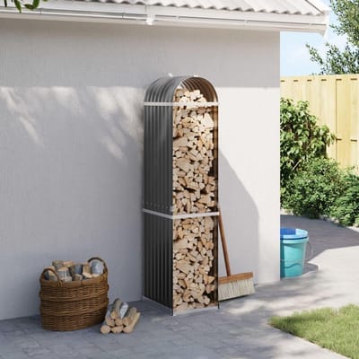 Brandhoutrek met Hoes - Houtopslag Rek - Buitenhaard Opslag - Verzinkt Staal - 40x45x170 cm - Antraciet