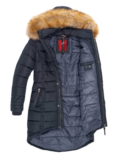 Navahoo Dames Winterjas Papaya – Getailleerd, Warm & Met Afneembare Bontkraag