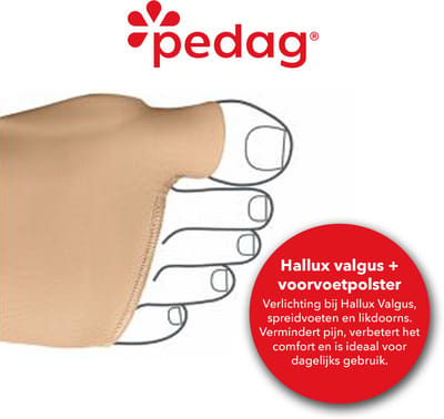 Pedag - Hallux valgus + voorvoet polster - Medisch voorvoetkussen met soft gel bescherming - Verlichting bij hallux valgus en voorvoetpijn - Maat 41 t/m 46 - Voor linker- en rechtervoet - 1 stuk
