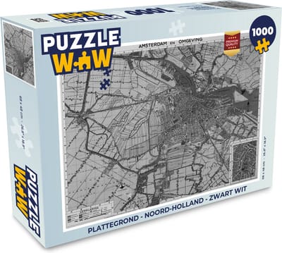 Puzzel Plattegrond - Noord-Holland - Zwart Wit - Legpuzzel - Puzzel 1000 stukjes volwassenen - Stadskaart