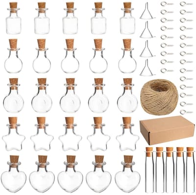 Dailygoods - Glazen Mini-Flessen Set van 30 Stuks met Kurk en Henneptouw - Transparante Reageerbuizen voor DIY Decoratie