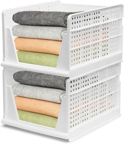 Grote Stapelbare Opbergmanden - 43 x 33.5 x 25 cm, Ideaal voor Kleding, Speelgoed en Keukenaccessoires