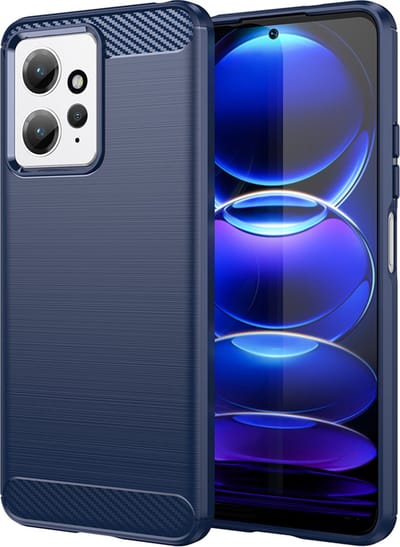MobyDefend Hoesje - Geschikt voor Xiaomi Redmi Note 12 4G - TPU Backcover - Geborstelde Metaal & Carbon-Look - Blauw