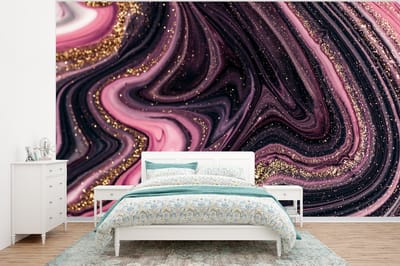 Behang - Fotobehang Marmerlook - Roze - Paars - Goud - Luxe - Marmer - Breedte 320 cm x hoogte 240 cm