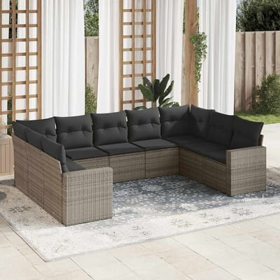 vidaXL - 9-delige - Loungeset - met - kussens - poly - rattan - grijs