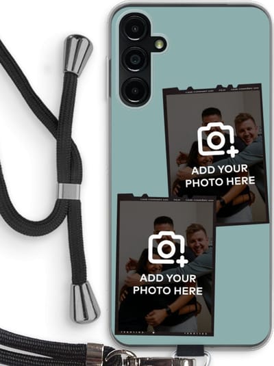 Gepersonaliseerd - Case Company® - Hoesje met koord geschikt voor Samsung Galaxy A14 hoesje met Koord - Polaroid Zwart - Telefoonhoesje met Zwart Koord - Bescherming aan alle Kanten en Over de Schermrand