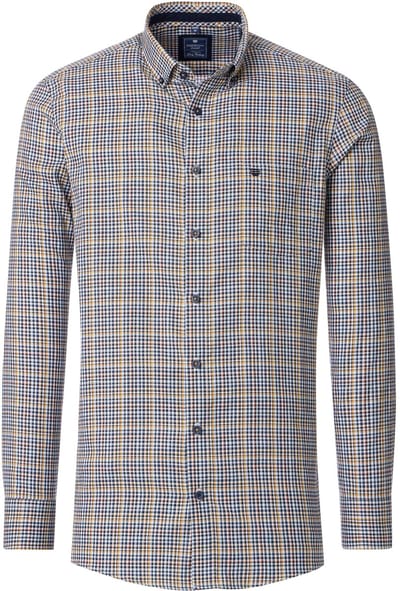 Redmond comfort fit overhemd - Oxford - blauw - wit en geel geruit