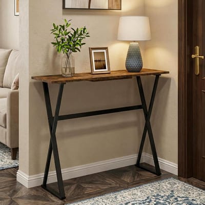 Smalle Consoletafel - Gangtafel Bank - Ruimte Benutten - Industriële Stijl - 100x24x76cm - Bruin