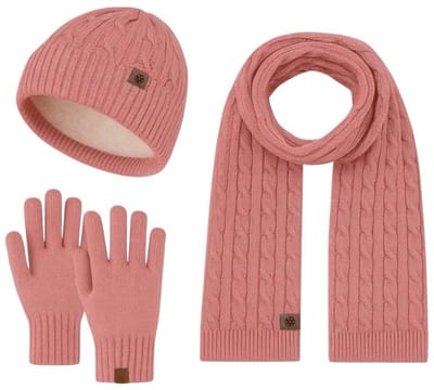 Ultiluxe® Winterset voor heren en dames - Muts, sjaal en handschoenen - Roze - Voor volwassenen - Warm gevoerde beanie - Lange sjaal - Unisex - Winteraccessoire setje - Tegen kou en wind - Voor mannen en vrouwen