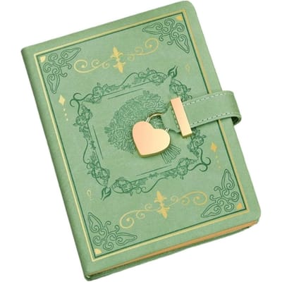 QTTVBTNA – 1 Stuks B6 Dagboek met Slot en Hart Sleutel – 288 Gelinieerde Pagina’s – Persoonlijk Dagboek voor Meisjes en Vrouwen – Compact & Draagbaar – Ideaal als Verjaardagscadeau, Kerstcadeau of Voor Dagelijks Gebruik – Groen