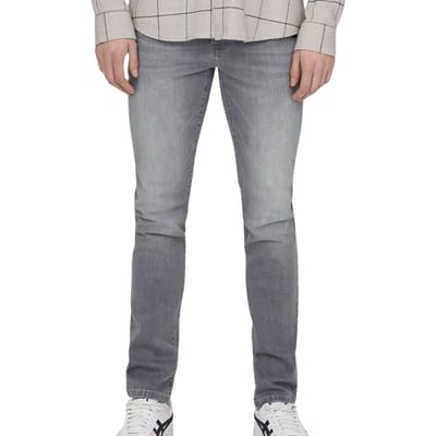 Only & Sons grijze heren jeans   Loom   Stonewash wassing   Slim Fit   5-Pocket zakken   Knoop- en ritssluiting   Low waist Grijs 30/32