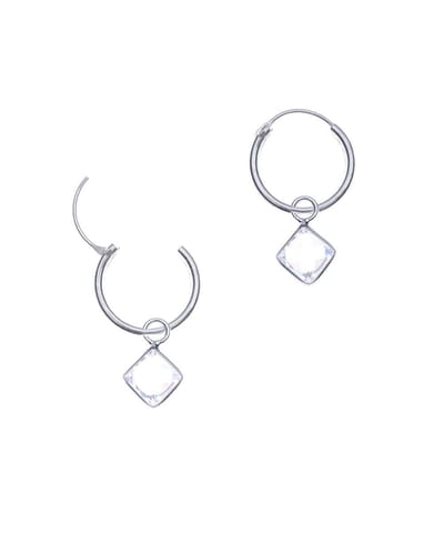 Oorbellen zilver - Oorringen met hanger - Zilveren oorringen met hanger, kristal in ruitvorm