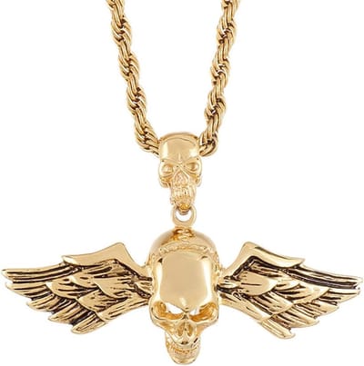 Hanger Ketting - Schedel Engelenvleugels - Dagelijks Dragen - Roestvrij Staal - 27 gram