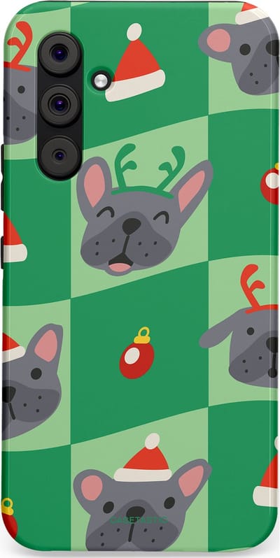 Casetastic hoesje geschikt voor Samsung Galaxy A54 (2023) 5G - Dubbellaagse bescherming - Schattige Kersthondjes - Fashion Case - Groen Grijs
