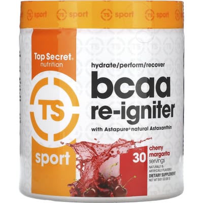 Top Secret Nutrition, Sport, Astapure Nautral BCAA Reigniter avec Astaxanthine et Margarita à la Cerise, 9,91 oz (281 g)
