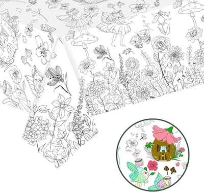 Kleurige Tafelkleed 137 x 274 cm, Groot Papieren Tafelkleed voor Feesten, Met Bloemen en Vlinders, Ideaal voor Kunst en Educatieve Activiteiten voor Kinderen