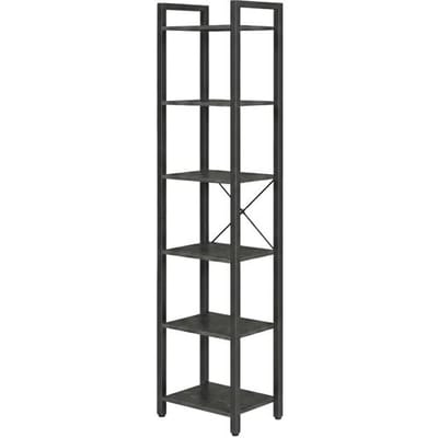 Ochama 6-Laags Hoge Boekenkast, Smalle Boekenkast met Stalen Frame, Slanke Boekenplank voor Woonkamer, Studieruimte, Zwart