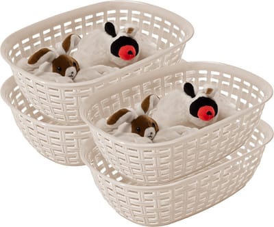 Hega Hogar Opbergmandje/kastmandje - 4x - beige - 2 liter - kunststof - 18 x 25 x 7 cm - kleine opslag bakjes - manden