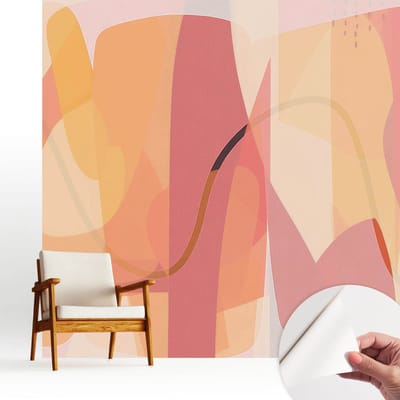 Wallfluent Zelfklevend Behang - Kleurrijke abstractie Zelfklevend fotobehang - 250x250 cm - Oranje Zelfklevend Behang - Herpositioneerbaar - Voor de woonkamer, slaapkamer en kantoor Zelfklevend Behang