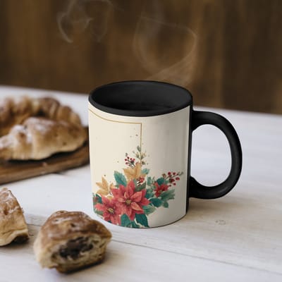 Magische Mok - Foto op Warmte Mokken - Koffiemok - Kerst - Poinsettia - Omlijsting - Kleurrijk - Magic Mok - Beker - 350 ML - Theemok