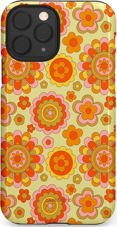 Casetastic Hoesje Geschikt voor Apple iPhone 11 Pro - Stijlvolle Beschermende Duo-layer Case - Retro Oranje Bloemen